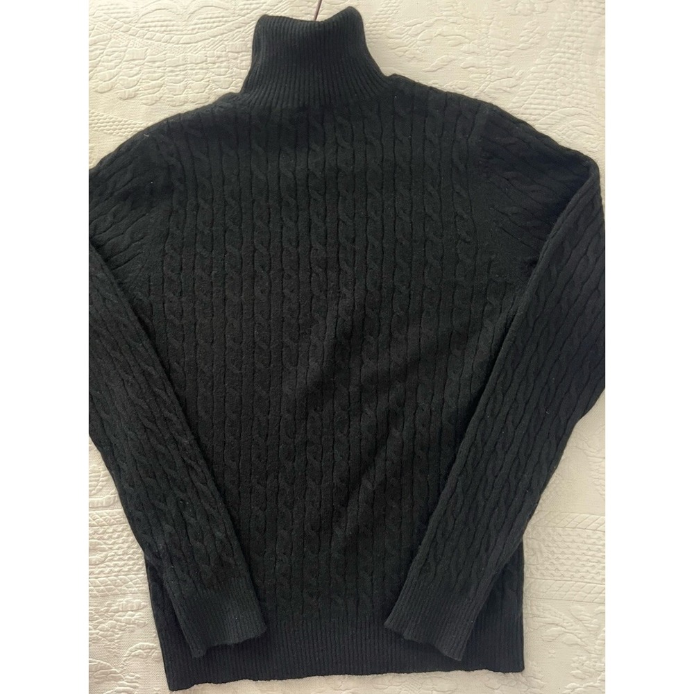Peck and Peck 100% Cashmere Cable Knit Sweater Size Med Black Preppy Turtle